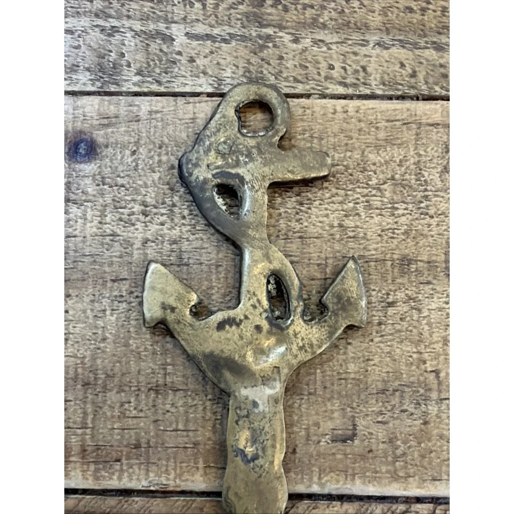 Solid Brass Nautical Themed Letter Opener with Anchor & Twisted Rope Handle Vtg